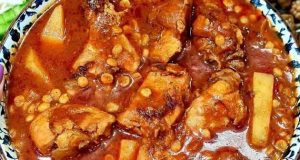 طرز تهیه خورش قیمه با مرغ زعفرانی خوشمزه و مجلسی برای 4 نفر ، دستور پخت خورش قیمه خانگی به روش رستورانی با مرغ و لپه برای 6 و 10 نفر
