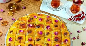 طرز تهیه باقلوا یزدی خوشمزه و خانگی با طعم عالی ، دستور پخت باقلوا یزدی حاج خلیفه تصویری و رزا منتظمی